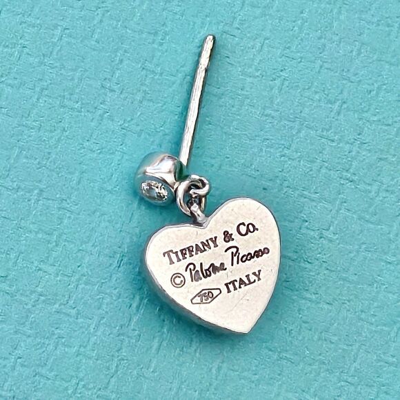 Vintage Tiffany & Co. Paloma Picasso Diamond 18k Hammered Heart Dangle Earrings - Picture 5 of 9